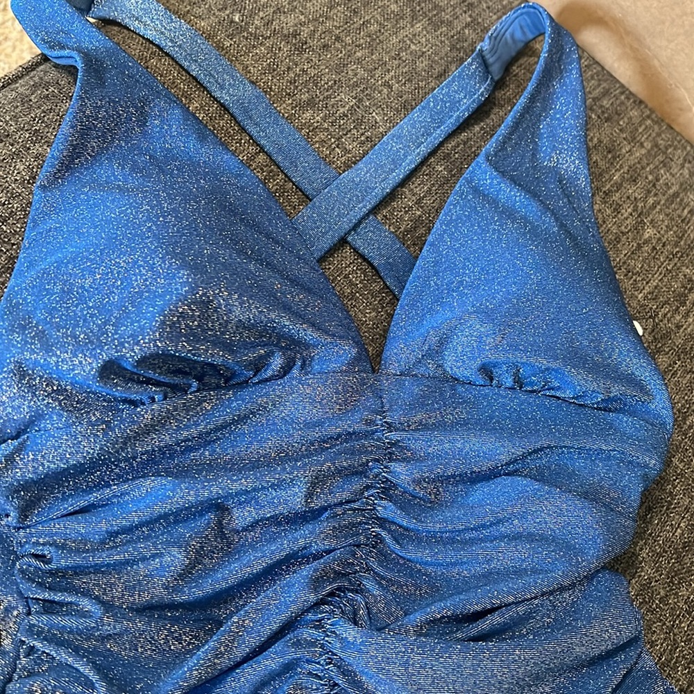 Women’s Blue Sparkle plunge neckline One-Piece Swimsuit NWT Size XS (0-2) - Picture 4 of 5
